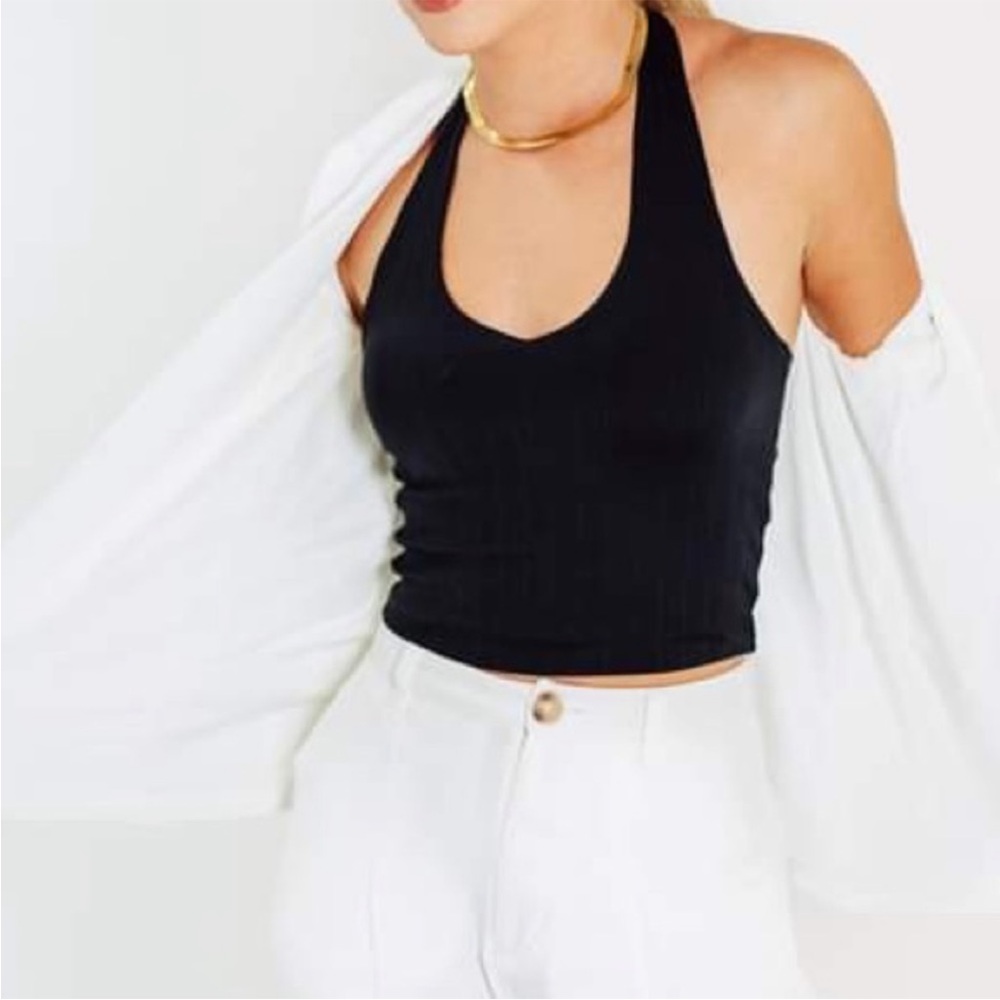 Klassy Network black ribbed halter top M new with tags